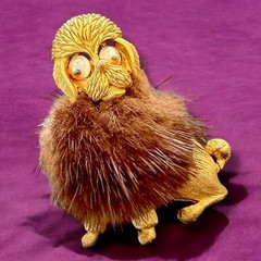 JJ Jonette Brooch Pin Dog Fur Mink Figural Googly Eyes Vintage Signed