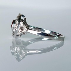 Vintage Style 14k White Gold Finish Lab Created Diamond and Ruby 925 Silver Ring