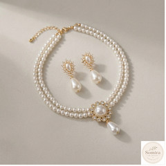 Vintage Pearl Set, Double Strand Necklace and Teardrop Earrings
