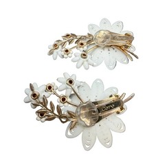 1950s Coro White Plastic Floral Bouquet Ear Climber Clip Earrings