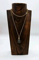 Joan Rivers Egg Pendant Necklace Grey Crystal Gold tone Chain Retired 28 in