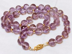 14K GOLD Beads 9mm Faceted Amethyst Crystal Beads Necklace, 14k gold clasp