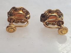 Vintage Sorrento 12K Gold Filled Cabochon Angel Skin Coral Screw Back Earrings