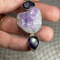 Sterling Silver 925 Amethyst Pendant with Raw Crystal Cluster – 62mm