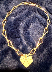 Vintage Monet Gold Tone Choker With Cream Enamel Leaf 17 in.