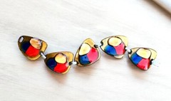Vintage Kay Denning Red Blue and Copper Enamel Bracelet
