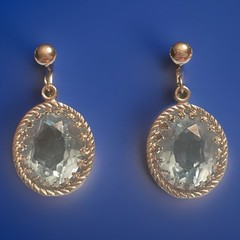 Vintage 1950 Danecraft Sterling 925 Screw On Earrings Blue Glass Oval Drop R33