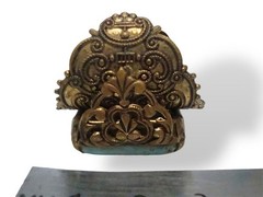 Vintage Large Statement Ring Brass Filigree Setting Blue Peking Glass Adjustable