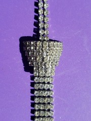 VTG Silvertoned Neck Tie Shaped Necklace Pave Rhinestones 14″ Chain 5.5″Drop