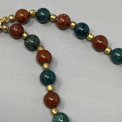 Gemstone Bracelet Brown Green Stone Bead Gold Tone Spacer Healing Chakra Vtg 7.5