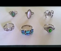 Women’s Silver Rings lot of 6 ~2 Filigree ~4 Stones Silver plate & 925