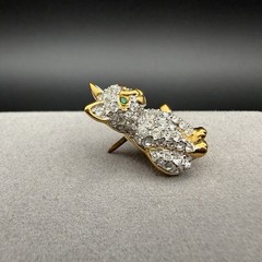Vintage Swarovski Pave Crystal Kitty Cat Pin Brooch Green Eyes Swan Logo Retired