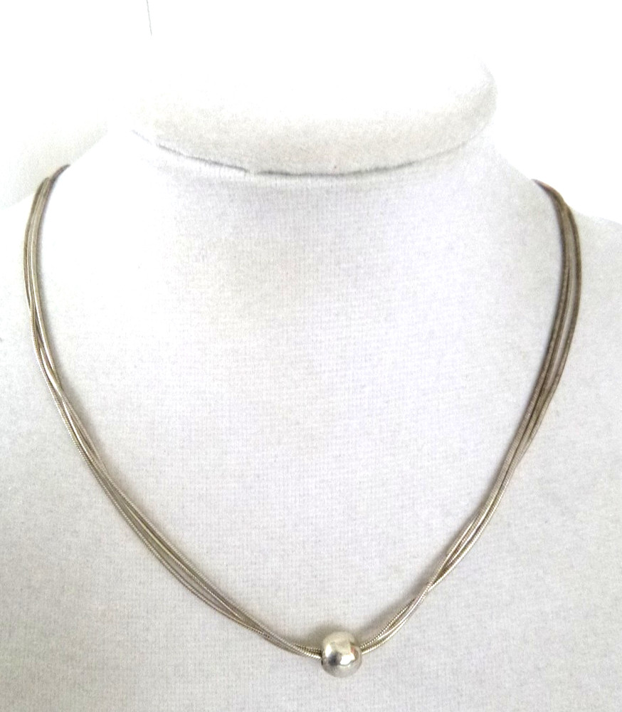 Vtg 3-Strand Snake Chain Necklace w/Sliding Bead Pendant 925 Sterling Silver