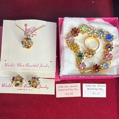 Judy Lee Vintage Gold-Plated Multicolor Rhinestone Jewelry Set Bracelet Ring Ne…