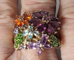 Vtg Sterling Silver Colorful Multi Gemstones Flower Style Ring Lot Sz ~11.75