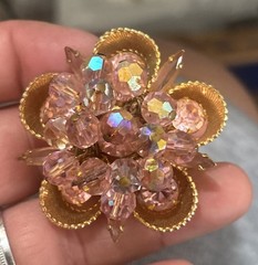 JULIANA DELIZZA & ELSTER ??Pink Crystal Rhinestone Dangle Pin Brooch Cha Cha