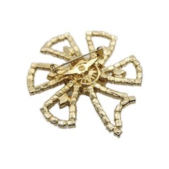 Flower Brooch Brown Crystal Faux Pearl Center Gold tone Large 2.5 in