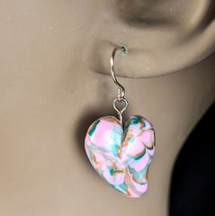 Pink Heart Dangle Earrings Polymer Clay Handmade Dainty Jewelry Gift