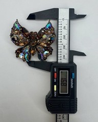Vintage REGENCY Signed Butterfly Brooch Topaz Brown AB Rhinestone Gold Tone Pin