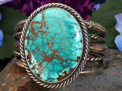 92 GRAM STERLING SILVER SPIDERWEB TURQUOISE NAVAJO SOUTHWESTERN STYLE BRACELET