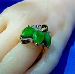 EARTH MINED Jadeite JADE Antique DIAMOND Ring Art Deco SOLID 14K GOLD Statement