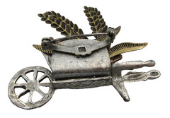 VTG UNUSUAL Pumpkin Wheat leaf cart silver copper gold tone HALLOWEEN Brooch Pin