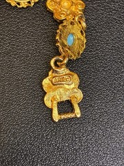 Vintage ART Gold Tone Turquoise Cabochon Link Bracelet 7.5” Signed