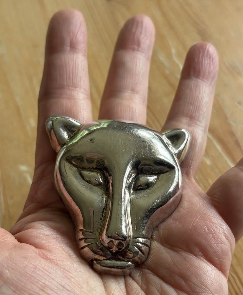 VTG 925 Sterling Silver Mexico Panther Cat Tiger Head Pin Brooch / Pendant