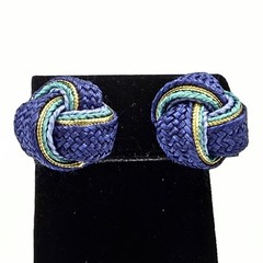 Charming Blue & Green Knotted Fabric Silk Post Back Earrings