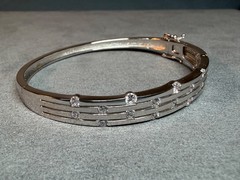 SW 925 Sterling Silver Flush CZ Cubic Zirconia Hinged Bangle Bracelet 7″ Inches