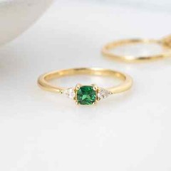 2Ct Green Emerald Cut Lab Created Engagement Diamond 14K Yellow Gold Finish Ring