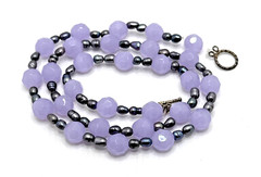 Genuine Baroque Pearl Purple Faceted Glass Bead Necklace 925 Sterling Silver 23″