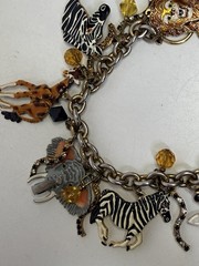Lunch at the Ritz Signed Charm Bracelet Enamel Zoo Animals Toggle & Loop READ