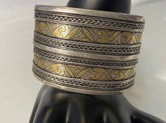 Turkmen Tekke Silver Gilt Wide Cuff Ethnic Tribal Ornate Adjustable Bracelet