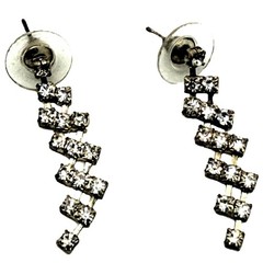 Vintage Silver-Tone Rhinestone Drop Dangle Earrings | Sparkling Linear Design