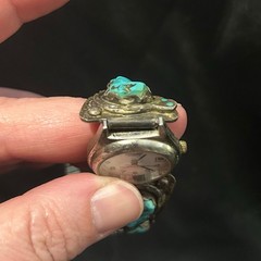 Effie Calavaza Zuni Signed Turquoise Snake Watch Vintage Native American Jewelry