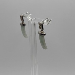 Vintage Asian 925 Sterling Silver Jade Dangle Post Earrings “FU” Good Luck