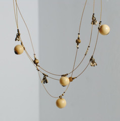 Vintage Floating Necklace 3 Strand Gold Tone Beaded Small Pearls Stones Charms