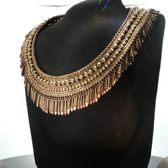 Rare Vintage Stella & Dot Egyptian Revival Necklace • Gold‑Tone Statement Bib