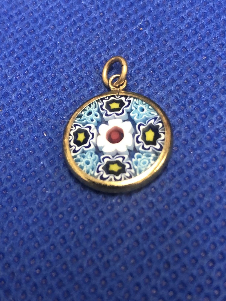 VINTAGE MURANO GOLD TONE MILLEFIORI MULTICOLORED PENDANT CHARM