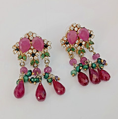 Vintage Boho Luxe Chandelier Earrings Maximalist Floral Ruby Rococo Style Opera