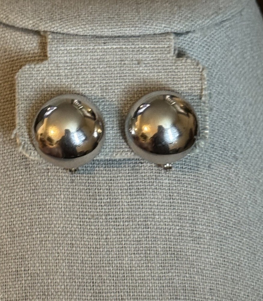 Vintage Monet Domed Round Silvertone Polished Clip- On Earrings