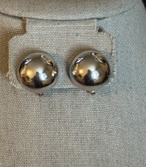 Vintage Monet Domed Round Silvertone Polished Clip- On Earrings