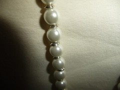 WHBM GRADUATED FAUX PEARLS SILVER TONE SPACERS w BLACK TASSEL NECKLACE #23/5A