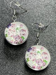 Vintage 1.5” Pink Rose Resin Beaded Dangle Earrings