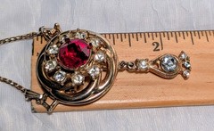Vintage Deco Rhinestone Ruby Red Crystal Brooch/Necklace Barclay ? Unsigned Pin