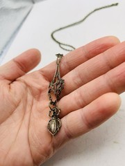 Vintage Egyptian Revival Art Nouveau Lavalier Filigree Scarab Beetle Necklace