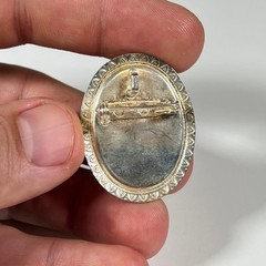 Vintage 1970s Blue White Resin Cameo Brooch Pin Silver Tone Oval Portrait