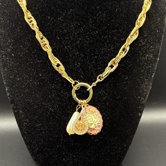 Peachy Pink & Pearly Vintage Charm Trio, Vintage Gold Plated Chain Necklace,OOAK
