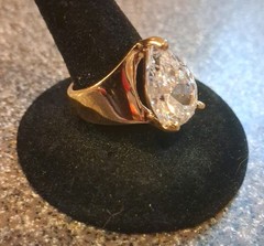 Rare & vintage! unbranded Sterling 925 Gold Wash 15mm Teardrop CZ Ring size 6
